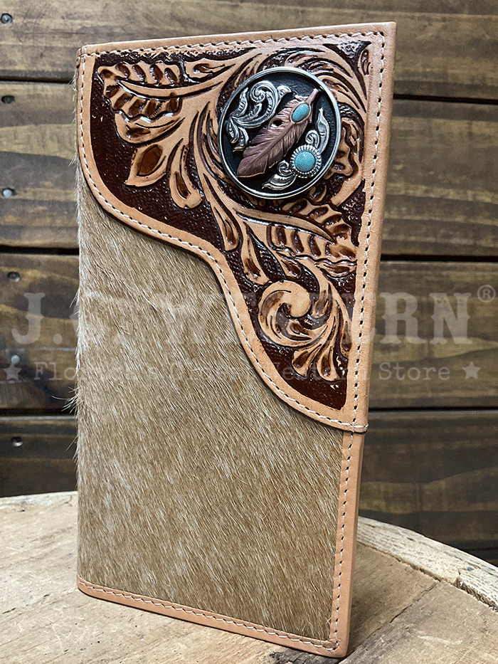 Nocona N500048808 Mens Tooled Overlay Feather Concho Rodeo Wallet