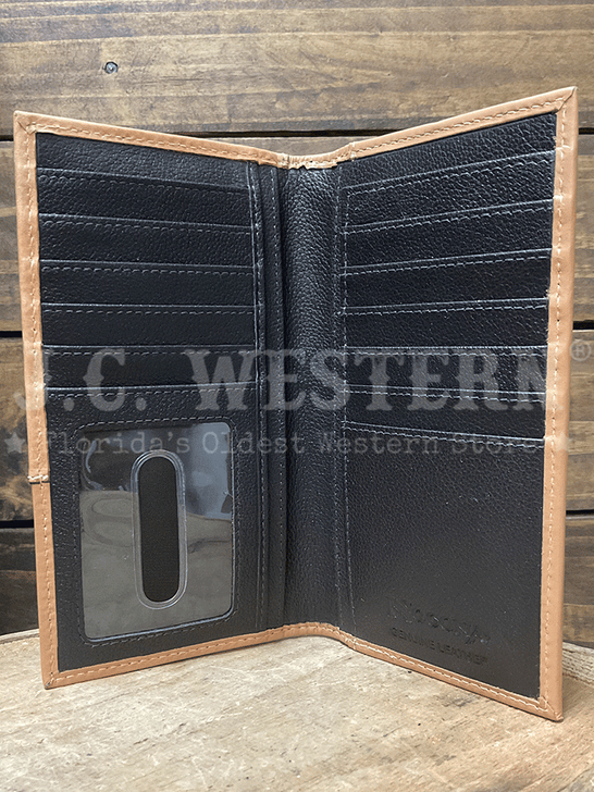 Nocona N500048808 Mens Tooled Overlay Feather Concho Rodeo Wallet Tan inside view. If you need any assistance with this item or the purchase of this item please call us at five six one seven four eight eight eight zero one Monday through Saturday 10:00a.m EST to 8:00 p.m EST