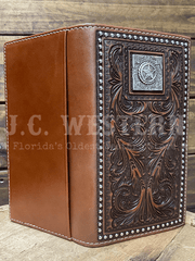 Nocona N5410402 Mens Hand Tooled And Star Concho Leather Wallet Brown outside view. If you need any assistance with this item or the purchase of this item please call us at five six one seven four eight eight eight zero one Monday through Saturday 10:00a.m EST to 8:00 p.m EST