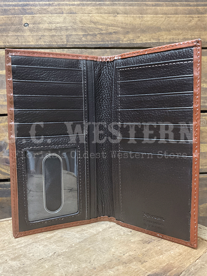 Nocona N5410402 Mens Hand Tooled And Star Concho Leather Wallet Brown front view. If you need any assistance with this item or the purchase of this item please call us at five six one seven four eight eight eight zero one Monday through Saturday 10:00a.m EST to 8:00 p.m EST