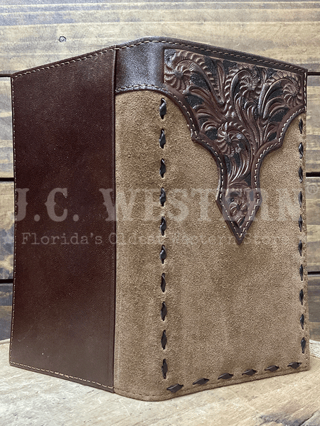 Nocona N500044008 Mens Roughout Buck Lacing Rodeo Wallet Tan Bark outside view. If you need any assistance with this item or the purchase of this item please call us at five six one seven four eight eight eight zero one Monday through Saturday 10:00a.m EST to 8:00 p.m EST