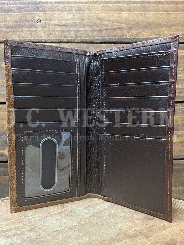 Nocona N500044008 Mens Roughout Buck Lacing Rodeo Wallet Tan Bark front view. If you need any assistance with this item or the purchase of this item please call us at five six one seven four eight eight eight zero one Monday through Saturday 10:00a.m EST to 8:00 p.m EST