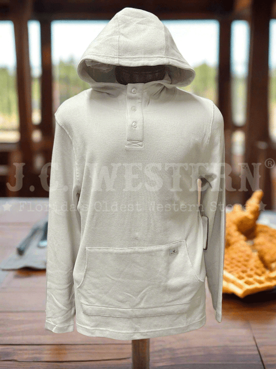 Beach & Barn CHICKEN & WAFFLES Henley Hoodie Sand Beige front view. If you need any assistance with this item or the purchase of this item please call us at five six one seven four eight eight eight zero one Monday through Saturday 10:00a.m EST to 8:00 p.m EST