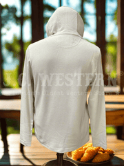 Beach & Barn CHICKEN & WAFFLES Henley Hoodie Sand Beige back view. If you need any assistance with this item or the purchase of this item please call us at five six one seven four eight eight eight zero one Monday through Saturday 10:00a.m EST to 8:00 p.m EST