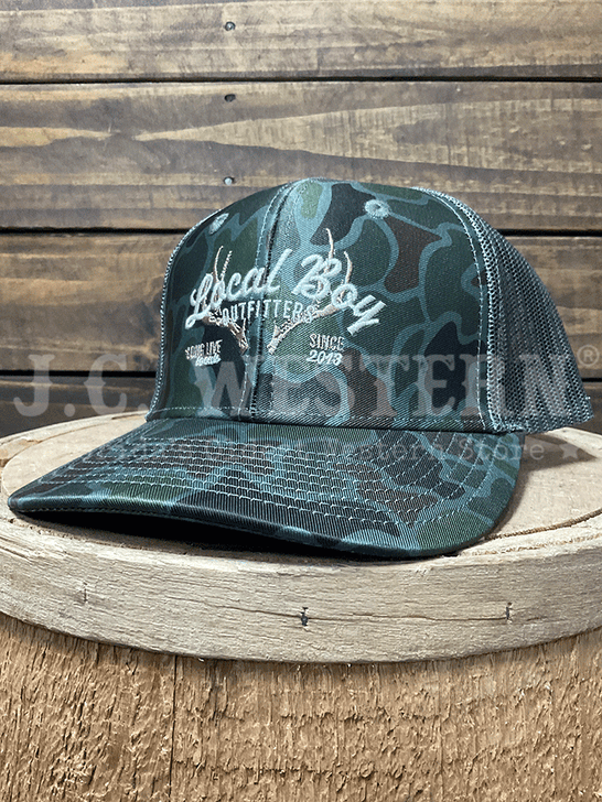 Local Boy Outfitters L3000372-LCO Antler Arch Trucker Hat Localflage OD side / front view. If you need any assistance with this item or the purchase of this item please call us at five six one seven four eight eight eight zero one Monday through Saturday 10:00a.m EST to 8:00 p.m EST