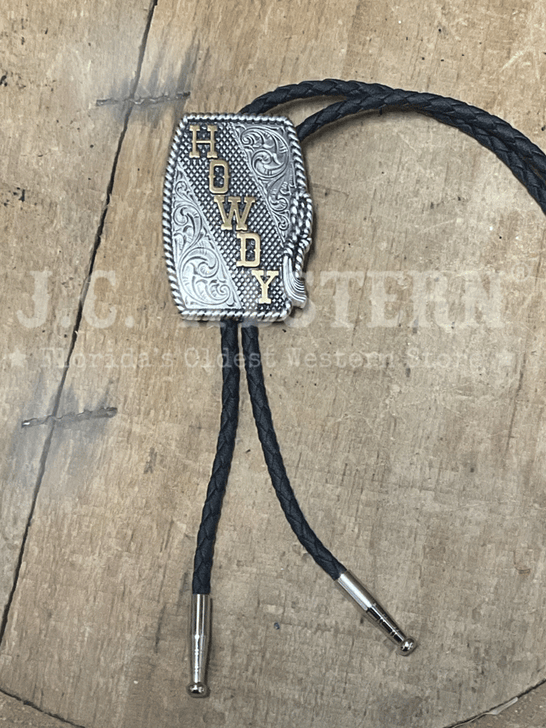 Double S 22409 Howdy Rope Edge Bolo Tie Silver front view. If you need any assistance with this item or the purchase of this item please call us at five six one seven four eight eight eight zero one Monday through Saturday 10:00a.m EST to 8:00 p.m EST