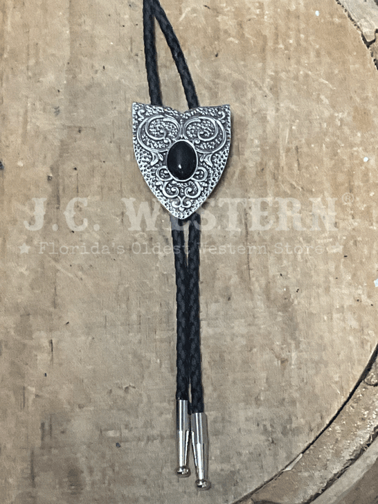 Double S 22410 Arrowhead Stone Bolo Tie Antique Silver front view. If you need any assistance with this item or the purchase of this item please call us at five six one seven four eight eight eight zero one Monday through Saturday 10:00a.m EST to 8:00 p.m EST