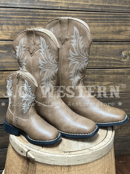 Roper 3691 Kids Luke Wide Square Toe Western Boot Tan inner side view. If you need any assistance with this item or the purchase of this item please call us at five six one seven four eight eight eight zero one Monday through Saturday 10:00a.m EST to 8:00 p.m EST
