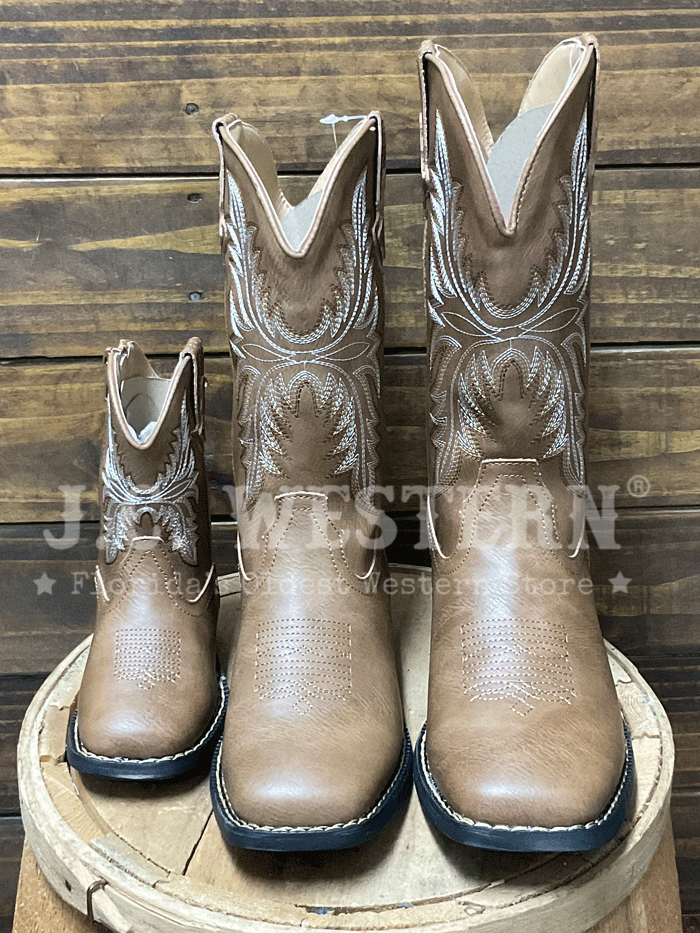 Roper 3691 Kids Luke Wide Square Toe Western Boot Tan outter side view. If you need any assistance with this item or the purchase of this item please call us at five six one seven four eight eight eight zero one Monday through Saturday 10:00a.m EST to 8:00 p.m EST
