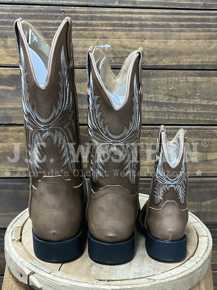 Roper 3691 Kids Luke Wide Square Toe Western Boot Tan outter side view. If you need any assistance with this item or the purchase of this item please call us at five six one seven four eight eight eight zero one Monday through Saturday 10:00a.m EST to 8:00 p.m EST