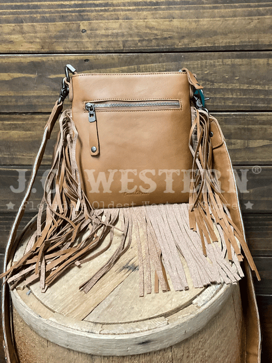 Montana West RLC-L186BR Womens Genuine Leather Hair On Fringe Crossbody Brown back view. If you need any assistance with this item or the purchase of this item please call us at five six one seven four eight eight eight zero one Monday through Saturday 10:00a.m EST to 8:00 p.m EST
