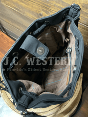Montana West MW1349-8311BK Womens Hair On Cowhide Drawstring Crossbody Bucket Bag Black inside view. If you need any assistance with this item or the purchase of this item please call us at five six one seven four eight eight eight zero one Monday through Saturday 10:00a.m EST to 8:00 p.m EST