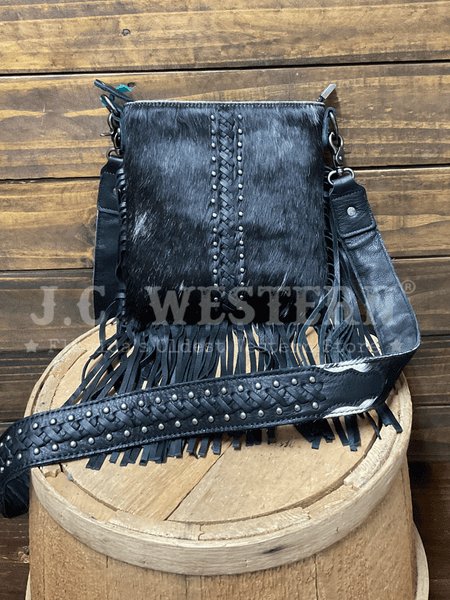 Montana West RLC-L186BK Womens Genuine Leather Hair On Fringe Crossbody Black front view. If you need any assistance with this item or the purchase of this item please call us at five six one seven four eight eight eight zero one Monday through Saturday 10:00a.m EST to 8:00 p.m EST