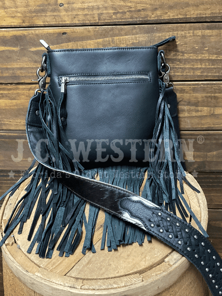 Montana West RLC-L186BK Womens Genuine Leather Hair On Fringe Crossbody Black back view. If you need any assistance with this item or the purchase of this item please call us at five six one seven four eight eight eight zero one Monday through Saturday 10:00a.m EST to 8:00 p.m EST