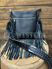 Montana West RLC-L186BK Womens Genuine Leather Hair On Fringe Crossbody Black back view. If you need any assistance with this item or the purchase of this item please call us at five six one seven four eight eight eight zero one Monday through Saturday 10:00a.m EST to 8:00 p.m EST