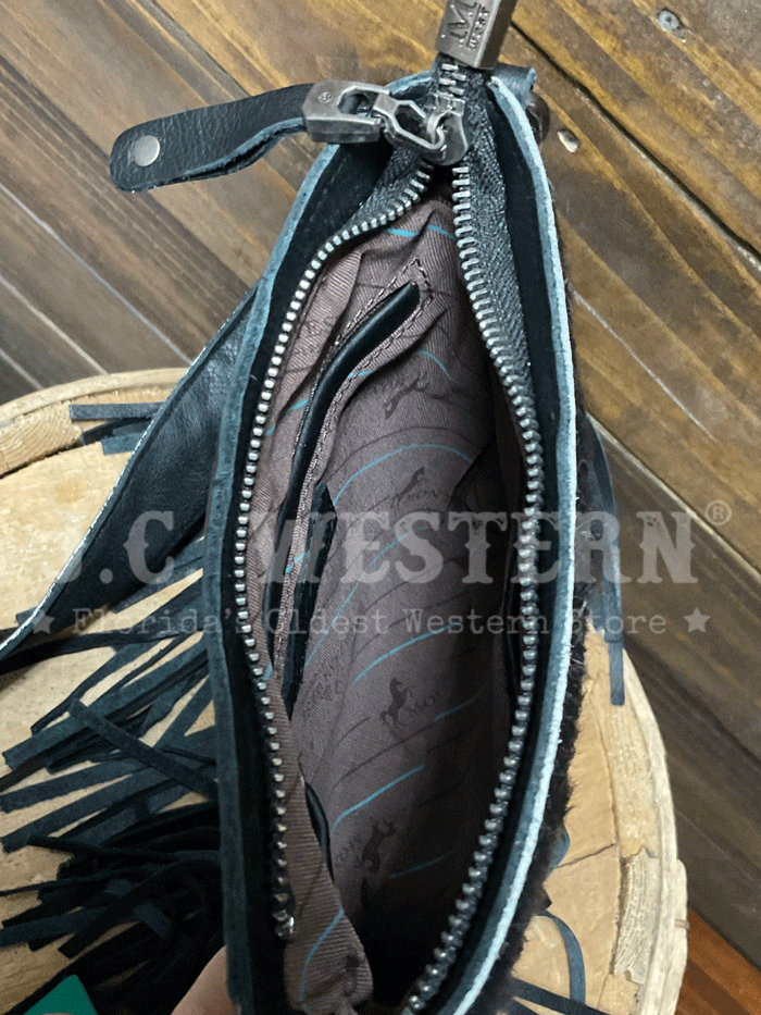 Montana West RLC-L186BK Womens Genuine Leather Hair On Fringe Crossbody Black front view. If you need any assistance with this item or the purchase of this item please call us at five six one seven four eight eight eight zero one Monday through Saturday 10:00a.m EST to 8:00 p.m EST