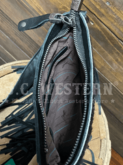 Montana West RLC-L186BK Womens Genuine Leather Hair On Fringe Crossbody Black inside view. If you need any assistance with this item or the purchase of this item please call us at five six one seven four eight eight eight zero one Monday through Saturday 10:00a.m EST to 8:00 p.m EST