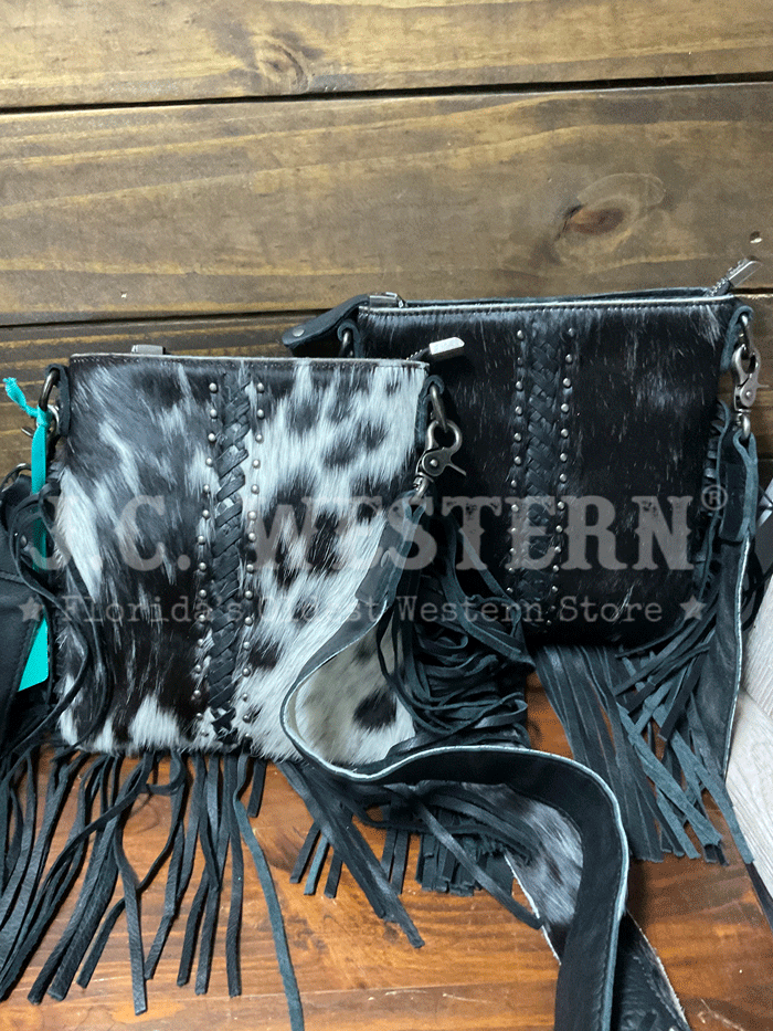 Montana West RLC-L186BK Womens Genuine Leather Hair On Fringe Crossbody Black front view. If you need any assistance with this item or the purchase of this item please call us at five six one seven four eight eight eight zero one Monday through Saturday 10:00a.m EST to 8:00 p.m EST