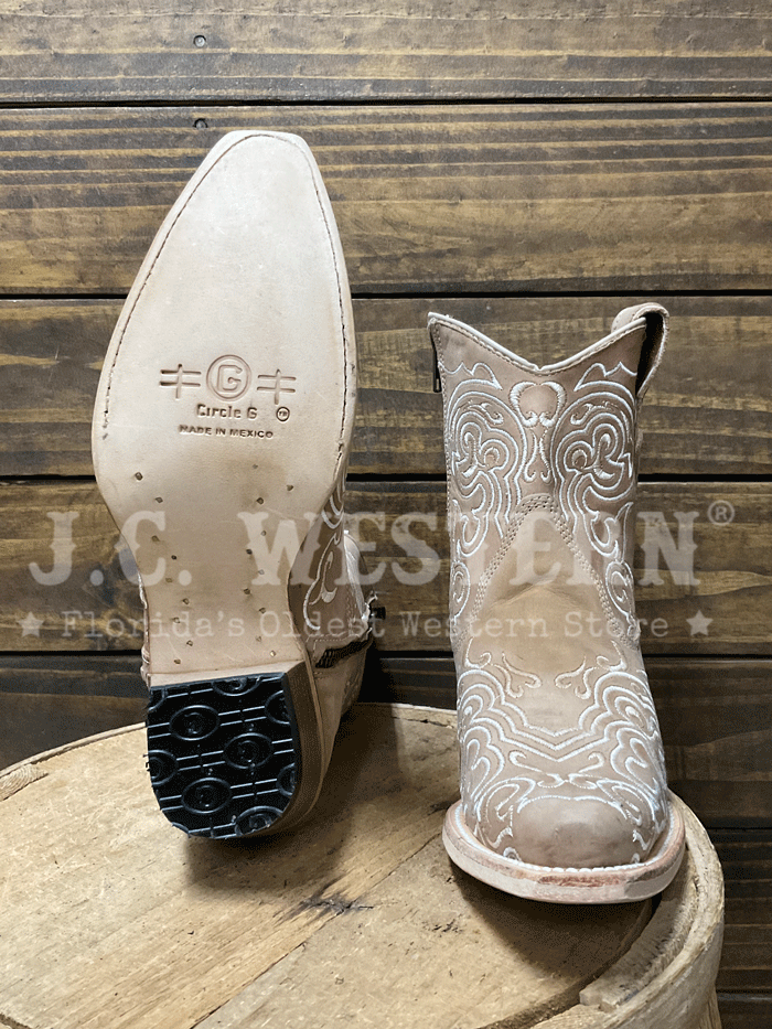 Circle G L8020 Ladies Embroidery Ankle Boot Sand Tan side view. If you need any assistance with this item or the purchase of this item please call us at five six one seven four eight eight eight zero one Monday through Saturday 10:00a.m EST to 8:00 p.m EST