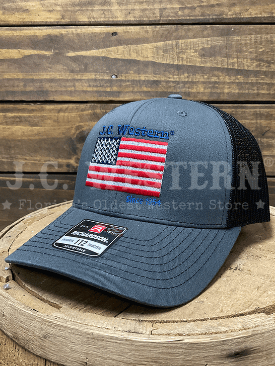 JC Western JCH2 Trucker Cap Grey front / side view. If you need any assistance with this item or the purchase of this item please call us at five six one seven four eight eight eight zero one Monday through Saturday 10:00a.m EST to 8:00 p.m EST