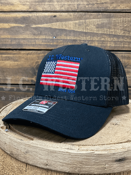 JC Western JCH4 Trucker Cap Black front / side view. If you need any assistance with this item or the purchase of this item please call us at five six one seven four eight eight eight zero one Monday through Saturday 10:00a.m EST to 8:00 p.m EST