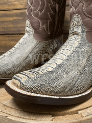 Los Altos 8220511 Mens OSTRICH LEG Boot Rustic Oryx close up. If you need any assistance with this item or the purchase of this item please call us at five six one seven four eight eight eight zero one Monday through Saturday 10:00a.m EST to 8:00 p.m EST