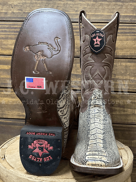 Los Altos 8220511 Mens OSTRICH LEG Boot Rustic Oryx sole and front view. If you need any assistance with this item or the purchase of this item please call us at five six one seven four eight eight eight zero one Monday through Saturday 10:00a.m EST to 8:00 p.m EST