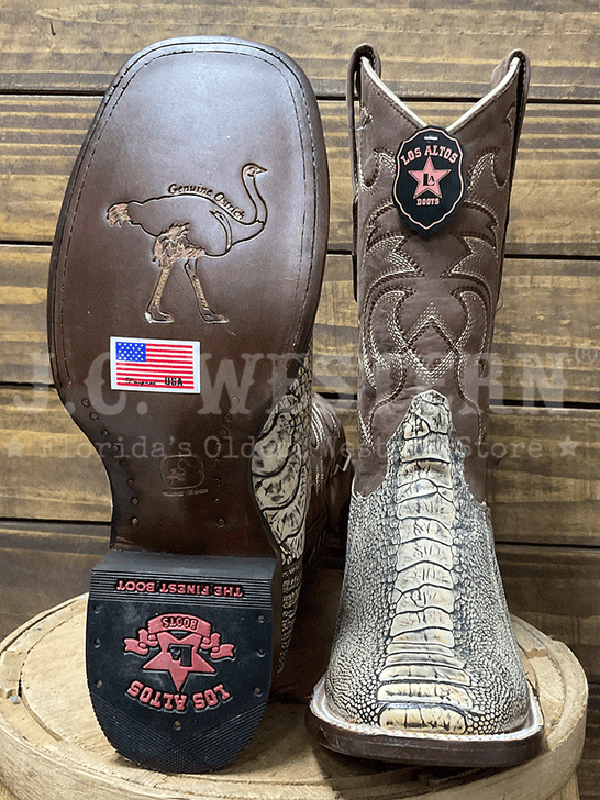 Los Altos 8220511 Mens OSTRICH LEG Boot Rustic Oryx sole and front view. If you need any assistance with this item or the purchase of this item please call us at five six one seven four eight eight eight zero one Monday through Saturday 10:00a.m EST to 8:00 p.m EST