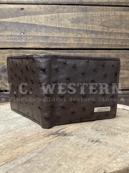 Los Altos CA10307 Mens OSTRICH Bifold Wallet Brown front view. If you need any assistance with this item or the purchase of this item please call us at five six one seven four eight eight eight zero one Monday through Saturday 10:00a.m EST to 8:00 p.m EST