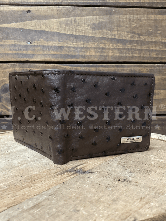 Los Altos CA10307 Mens OSTRICH Bifold Wallet Brown front view. If you need any assistance with this item or the purchase of this item please call us at five six one seven four eight eight eight zero one Monday through Saturday 10:00a.m EST to 8:00 p.m EST