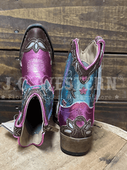 Roper 09-017-1566-3646 Toddlers Fashion Underlay Snip Toe Boot Pink toe and back view. If you need any assistance with this item or the purchase of this item please call us at five six one seven four eight eight eight zero one Monday through Saturday 10:00a.m EST to 8:00 p.m EST