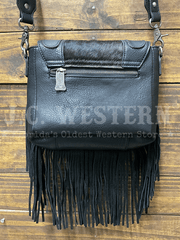 Trinity Ranch TR187-8360BK Womens Genuine Hair On Cowhide Tooled Fringe Crossbody Bag Black back view. If you need any assistance with this item or the purchase of this item please call us at five six one seven four eight eight eight zero one Monday through Saturday 10:00a.m EST to 8:00 p.m EST