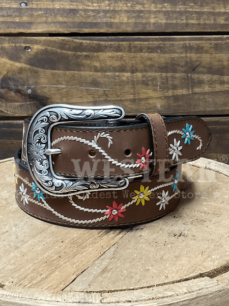 Ariat A1567502 Womens Embroidered Flowers Belt Brown front view. If you need any assistance with this item or the purchase of this item please call us at five six one seven four eight eight eight zero one Monday through Saturday 10:00a.m EST to 8:00 p.m EST
