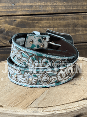 Ariat A1568633 Womens Laser Cut Underlay Belt Turquoise back view. If you need any assistance with this item or the purchase of this item please call us at five six one seven four eight eight eight zero one Monday through Saturday 10:00a.m EST to 8:00 p.m EST