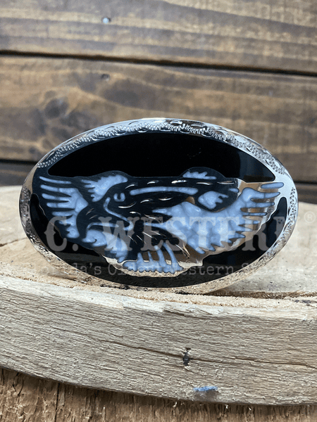 Colorado Silver Star 0-811/M/BBW Eagle Head And Wings Buckle Black Silver And White front view. If you need any assistance with this item or the purchase of this item please call us at five six one seven four eight eight eight zero one Monday through Saturday 10:00a.m EST to 8:00 p.m EST