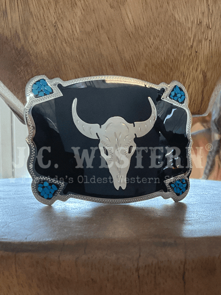 Colorado Silver Star 0-6705/BTC Silver Rectangular Skull Buckle Turquoise Silver And Black front view. If you need any assistance with this item or the purchase of this item please call us at five six one seven four eight eight eight zero one Monday through Saturday 10:00a.m EST to 8:00 p.m EST