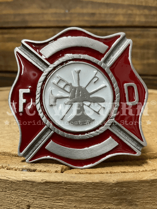 Colorado Silver Star 5-5117-E Fire Department Cross Pewter Buckle Silver And Red front view. If you need any assistance with this item or the purchase of this item please call us at five six one seven four eight eight eight zero one Monday through Saturday 10:00a.m EST to 8:00 p.m EST