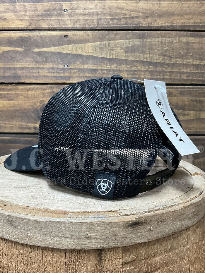 Ariat A300003001 Snapback Shield Logo Cap Black side / front view. If you need any assistance with this item or the purchase of this item please call us at five six one seven four eight eight eight zero one Monday through Saturday 10:00a.m EST to 8:00 p.m EST