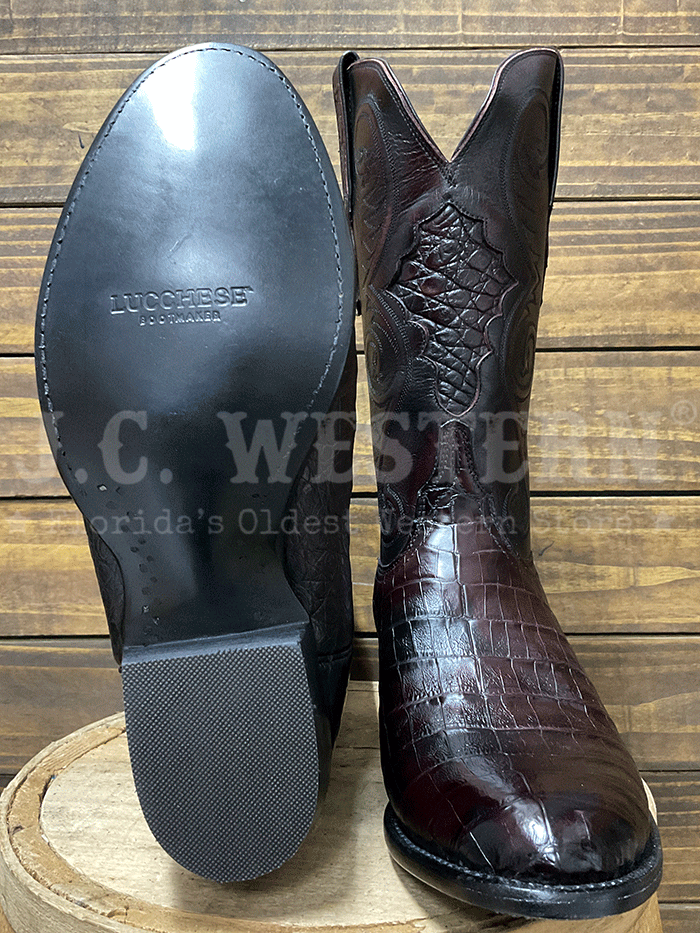 Lucchese GY1029.63 Mens Jones Caiman And Buffalo Boots Black Cherry side / front view. If you need any assistance with this item or the purchase of this item please call us at five six one seven four eight eight eight zero one Monday through Saturday 10:00a.m EST to 8:00 p.m EST
