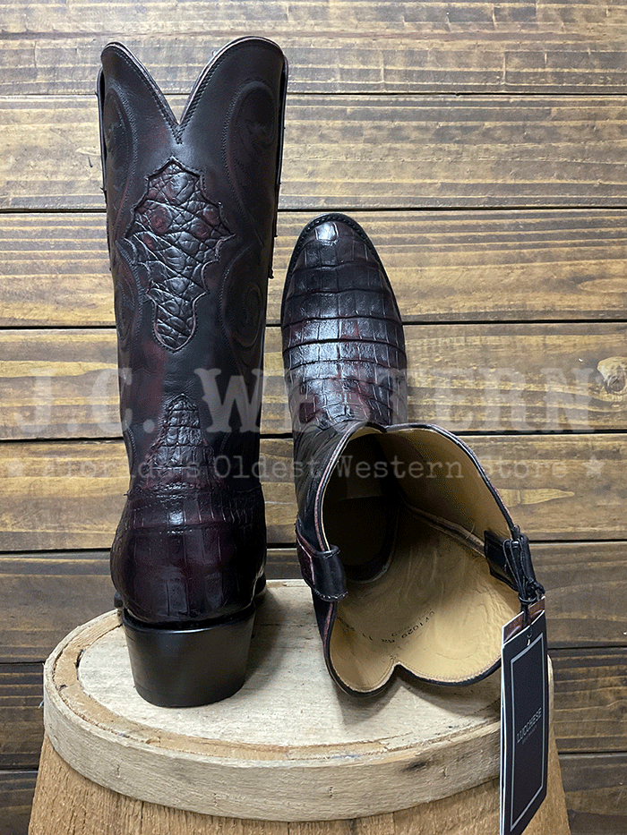 Lucchese GY1029.63 Mens Jones Caiman And Buffalo Boots Black Cherry side / front view. If you need any assistance with this item or the purchase of this item please call us at five six one seven four eight eight eight zero one Monday through Saturday 10:00a.m EST to 8:00 p.m EST