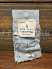 Boot Doctor 0421606 Ladies Crew Rainbow Unicorn Socks Grey front view. If you need any assistance with this item or the purchase of this item please call us at five six one seven four eight eight eight zero one Monday through Saturday 10:00a.m EST to 8:00 p.m EST