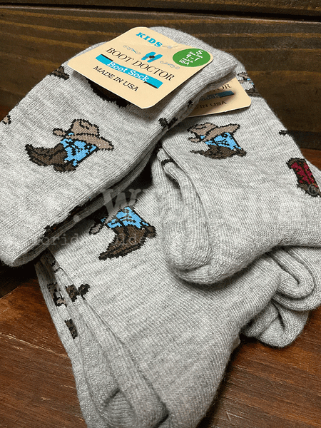 Boot Doctor 0421406 Kids Crew HATS BOOTS Socks Grey close up different sizes. If you need any assistance with this item or the purchase of this item please call us at five six one seven four eight eight eight zero one Monday through Saturday 10:00a.m EST to 8:00 p.m EST