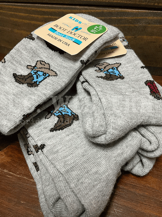 Boot Doctor 0421406 Kids Crew HATS BOOTS Socks Grey close up different sizes. If you need any assistance with this item or the purchase of this item please call us at five six one seven four eight eight eight zero one Monday through Saturday 10:00a.m EST to 8:00 p.m EST