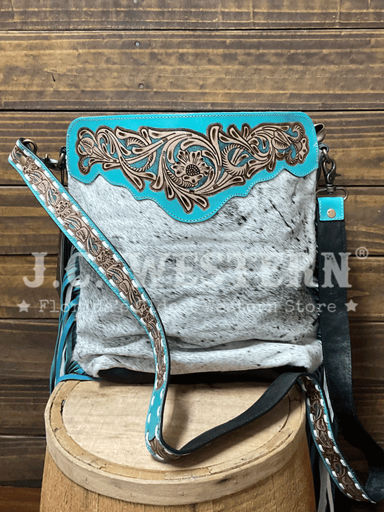 Myra Bag S-8017 Womens Pony Trail Fringed Hand-Tooled Bag front view. If you need any assistance with this item or the purchase of this item please call us at five six one seven four eight eight eight zero one Monday through Saturday 10:00a.m EST to 8:00 p.m EST
