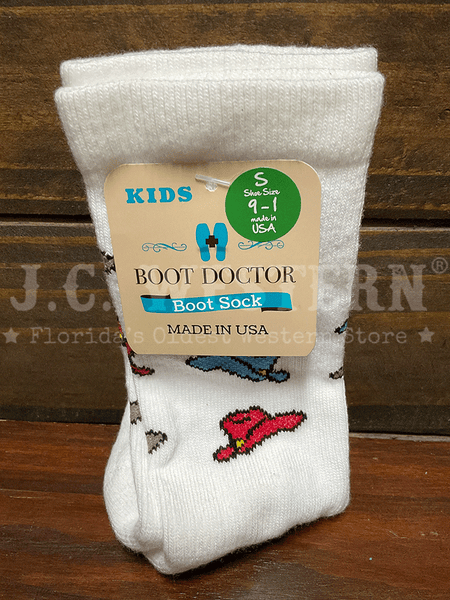 Boot Doctor 0421305 Kids Crew COWBOY HATS Socks White front view. If you need any assistance with this item or the purchase of this item please call us at five six one seven four eight eight eight zero one Monday through Saturday 10:00a.m EST to 8:00 p.m EST