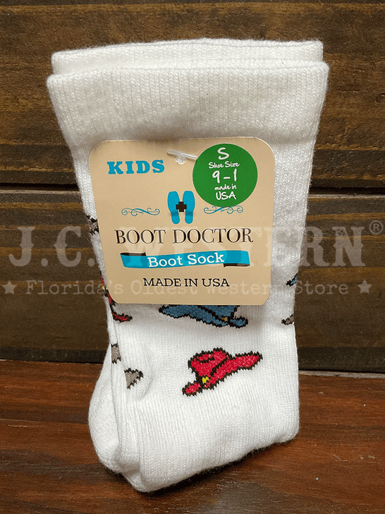 Boot Doctor 0421305 Kids Crew COWBOY HATS Socks White front view. If you need any assistance with this item or the purchase of this item please call us at five six one seven four eight eight eight zero one Monday through Saturday 10:00a.m EST to 8:00 p.m EST