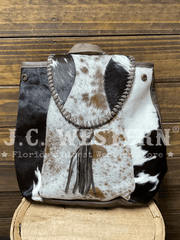 Myra Bag S-5754 Womens Dove Felt Leather Hairon Backpack Brown front view. If you need any assistance with this item or the purchase of this item please call us at five six one seven four eight eight eight zero one Monday through Saturday 10:00a.m EST to 8:00 p.m EST
