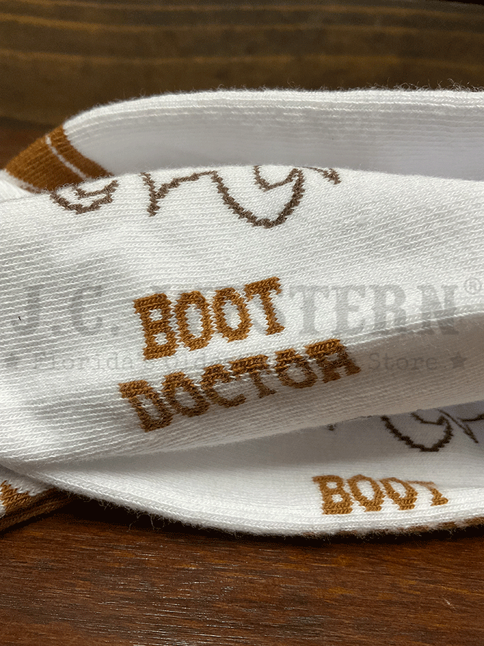 Boot Doctor 0422308 Ladies Over The Calf Boot Stitch Socks Tan And White front view. If you need any assistance with this item or the purchase of this item please call us at five six one seven four eight eight eight zero one Monday through Saturday 10:00a.m EST to 8:00 p.m EST