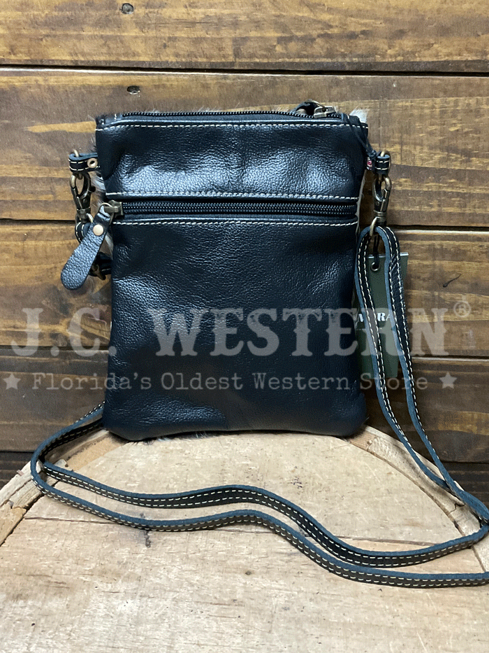 Myra Bag S-1174 Womens Hair On Crossbody Bag Black front view. If you need any assistance with this item or the purchase of this item please call us at five six one seven four eight eight eight zero one Monday through Saturday 10:00a.m EST to 8:00 p.m EST

