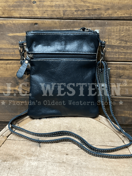 Myra Bag S-1174 Womens Hair On Crossbody Bag Black back view. If you need any assistance with this item or the purchase of this item please call us at five six one seven four eight eight eight zero one Monday through Saturday 10:00a.m EST to 8:00 p.m EST